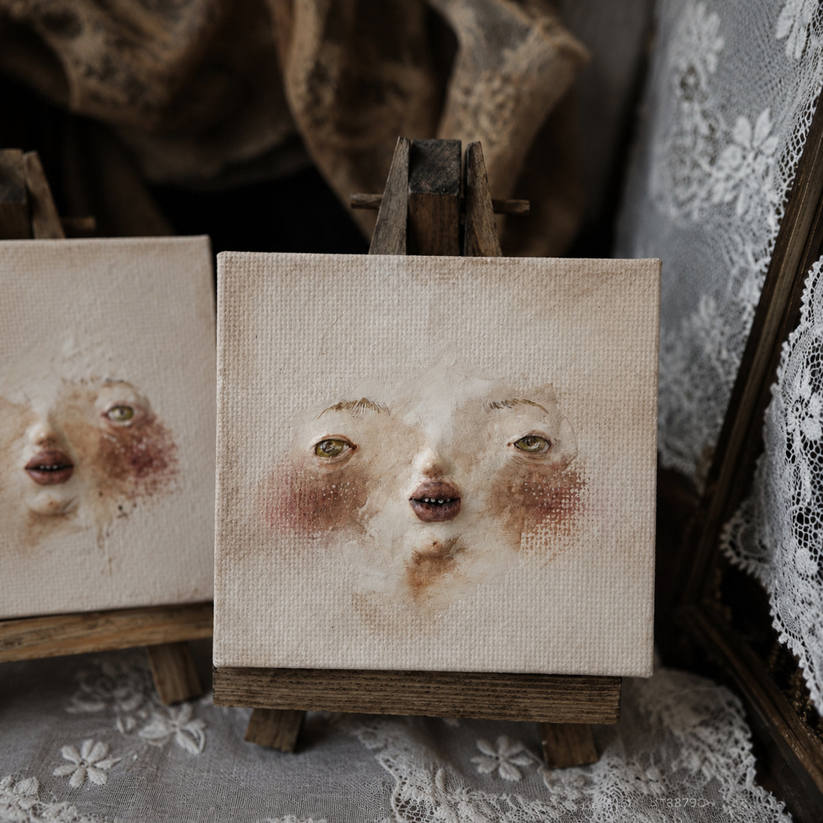 A010 Handmade Clay Relief Portrait, 10cm Miniature Face Art, Made to Order Doll Display Decor, Surreal Lambwick Manor Collectible Art