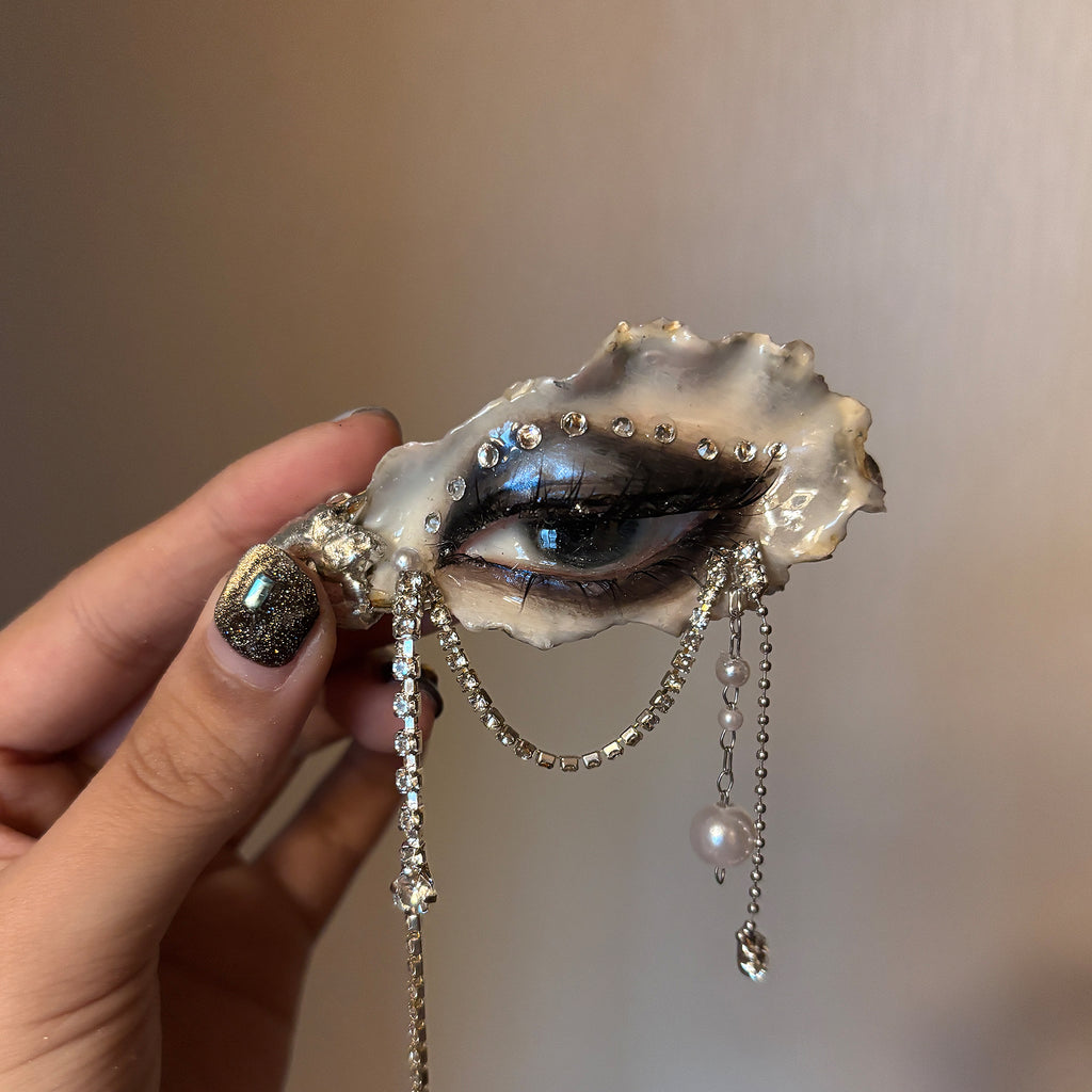 Lilith Veil: Black & White Smoky — Crystal-Draped Oyster Eye