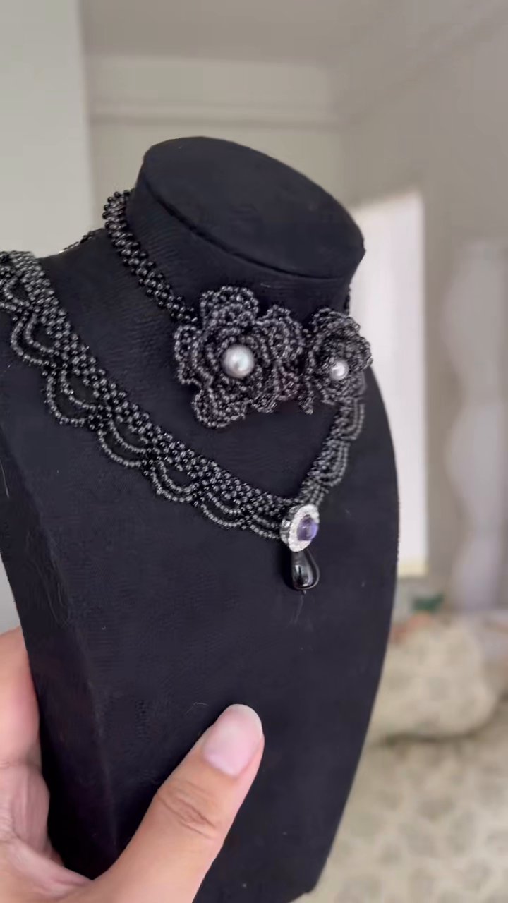 Black Beaded Gothic Necklace
