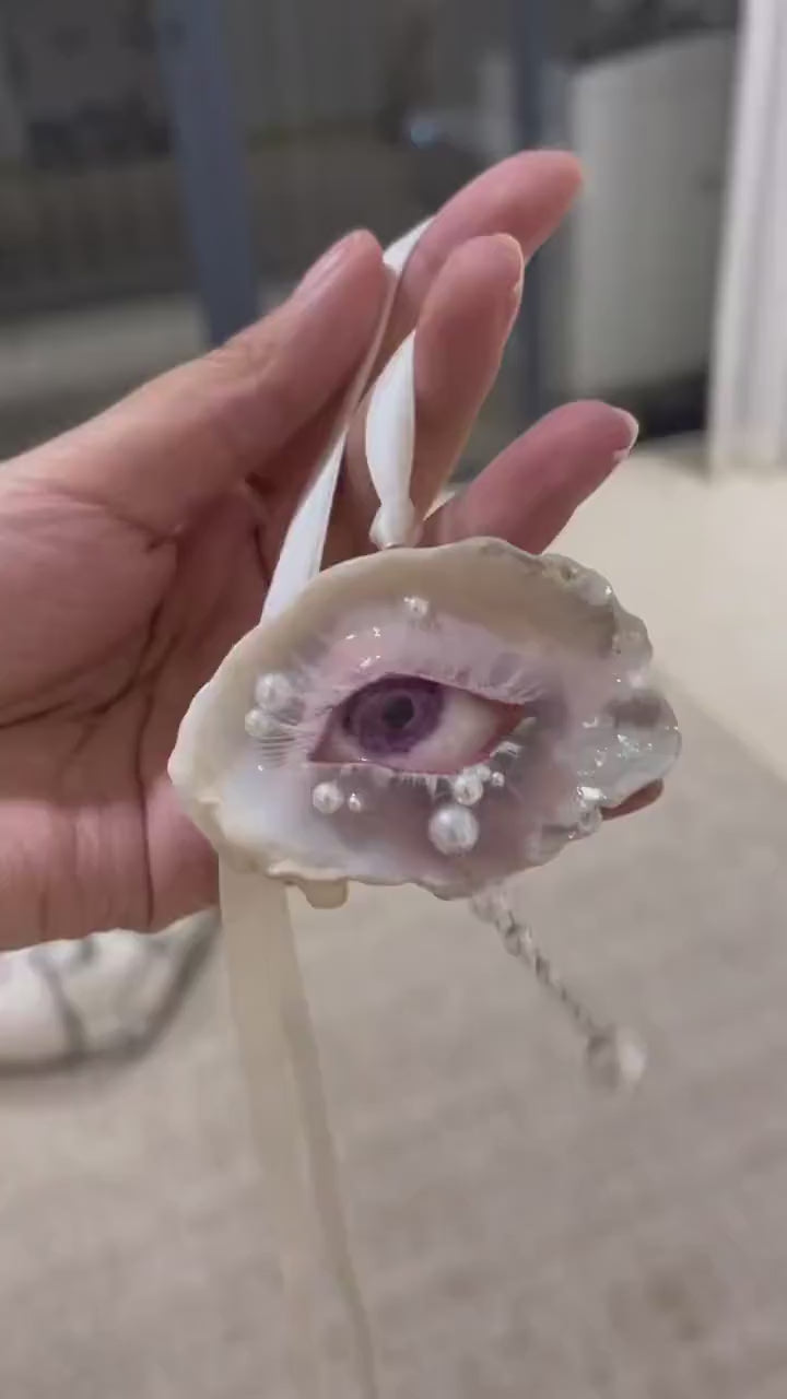 Nyra Lavender Gaze Oyster Eye Brooch, Choker & Pendant, Purple Eye Pearl Gothic Bridal Jewelry, 3-in-1 Hair Clip, Ready to Ship
