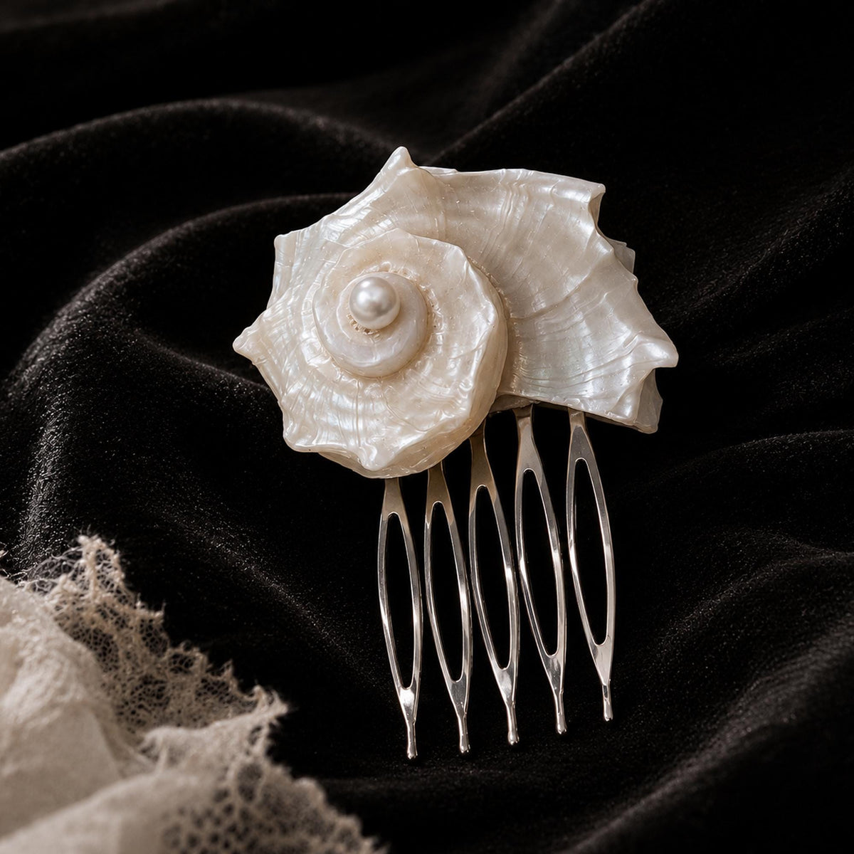 Natural Conch Shell Bridal Hair Comb — view 3