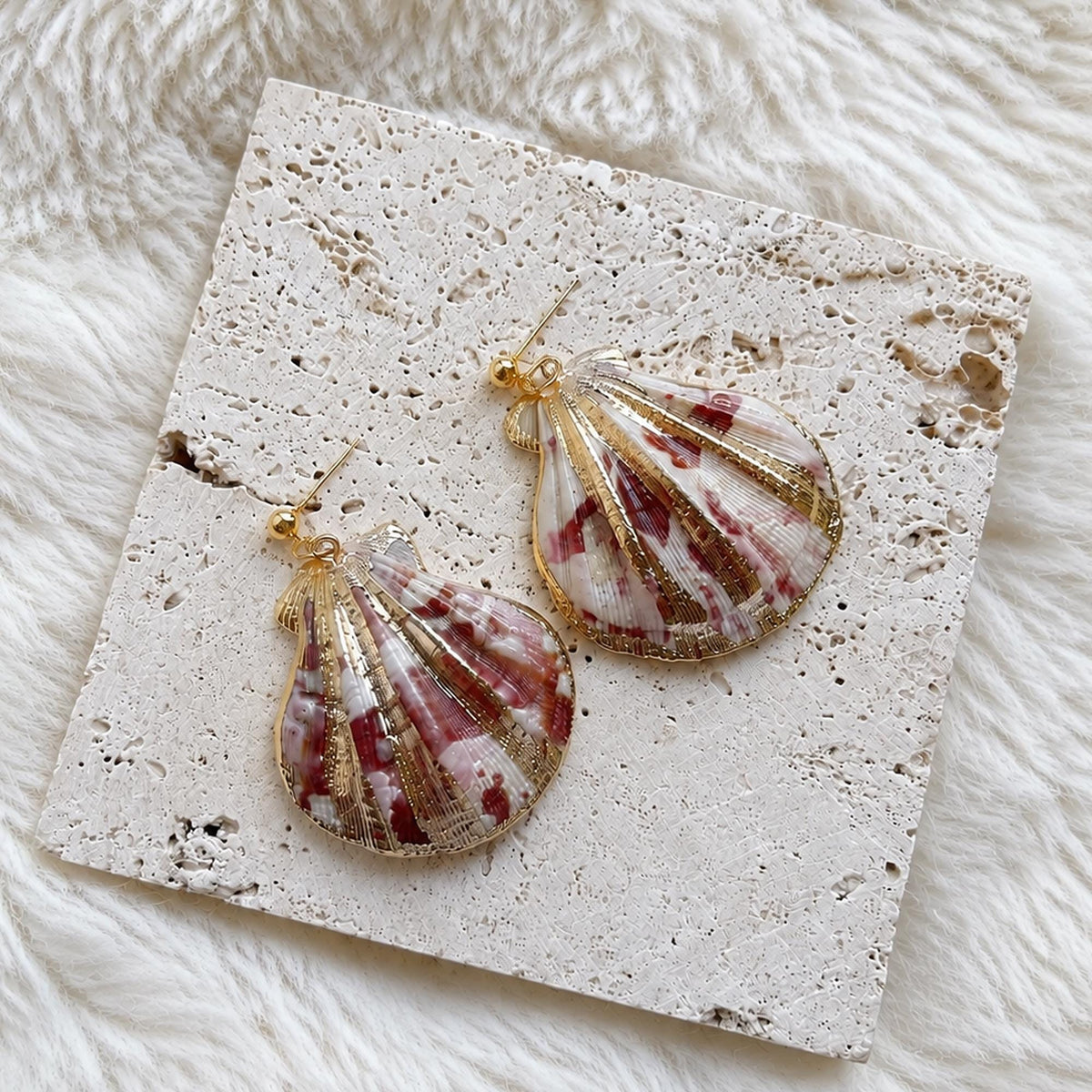 Large Natural Shell Statement Earrings — view 4