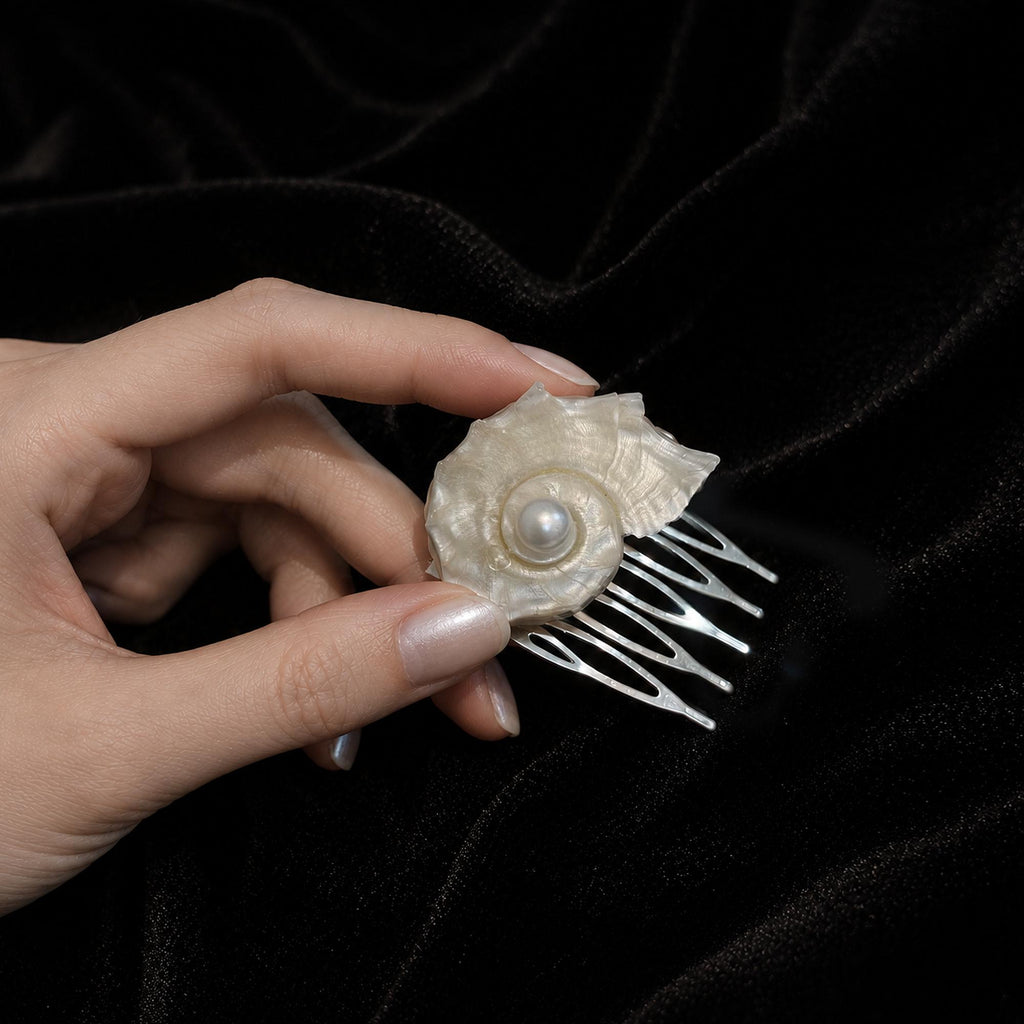 Natural Conch Shell Pearl Brooch — view 7