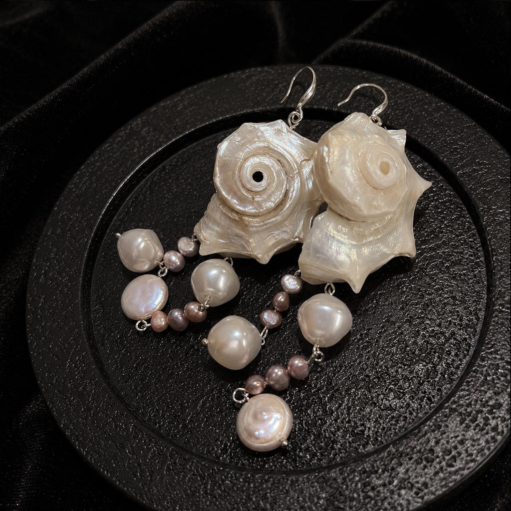 Pair of Natural Conch Shell Pearl Earrings — view 4