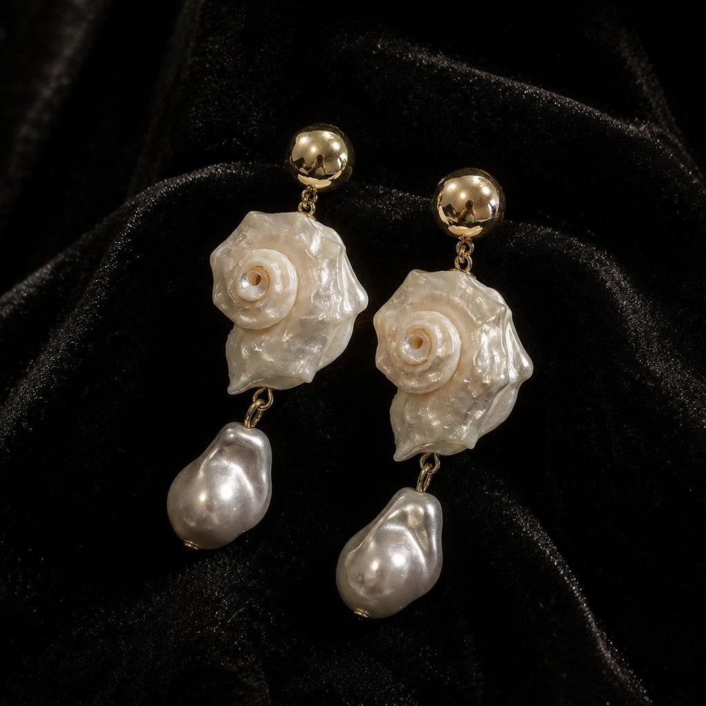 Natural Conch Shell Baroque Pearl Earrings — view 2