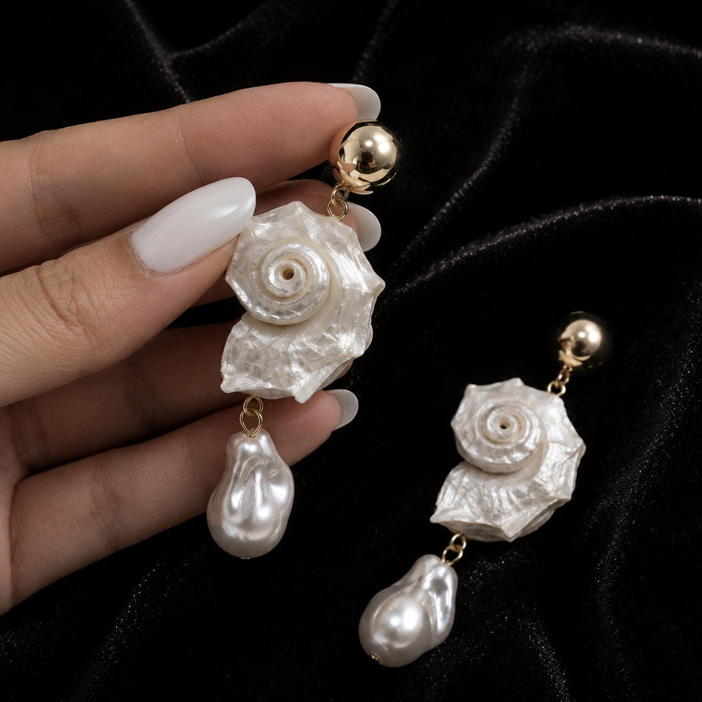 Natural Conch Shell Baroque Pearl Earrings — view 4