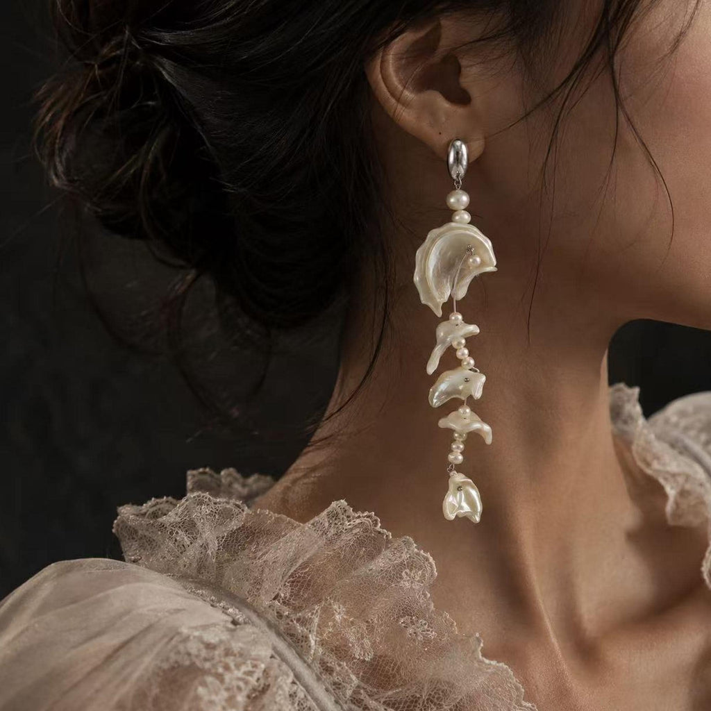 Natural Conch Shell Baroque Pearl Earrings — view 7