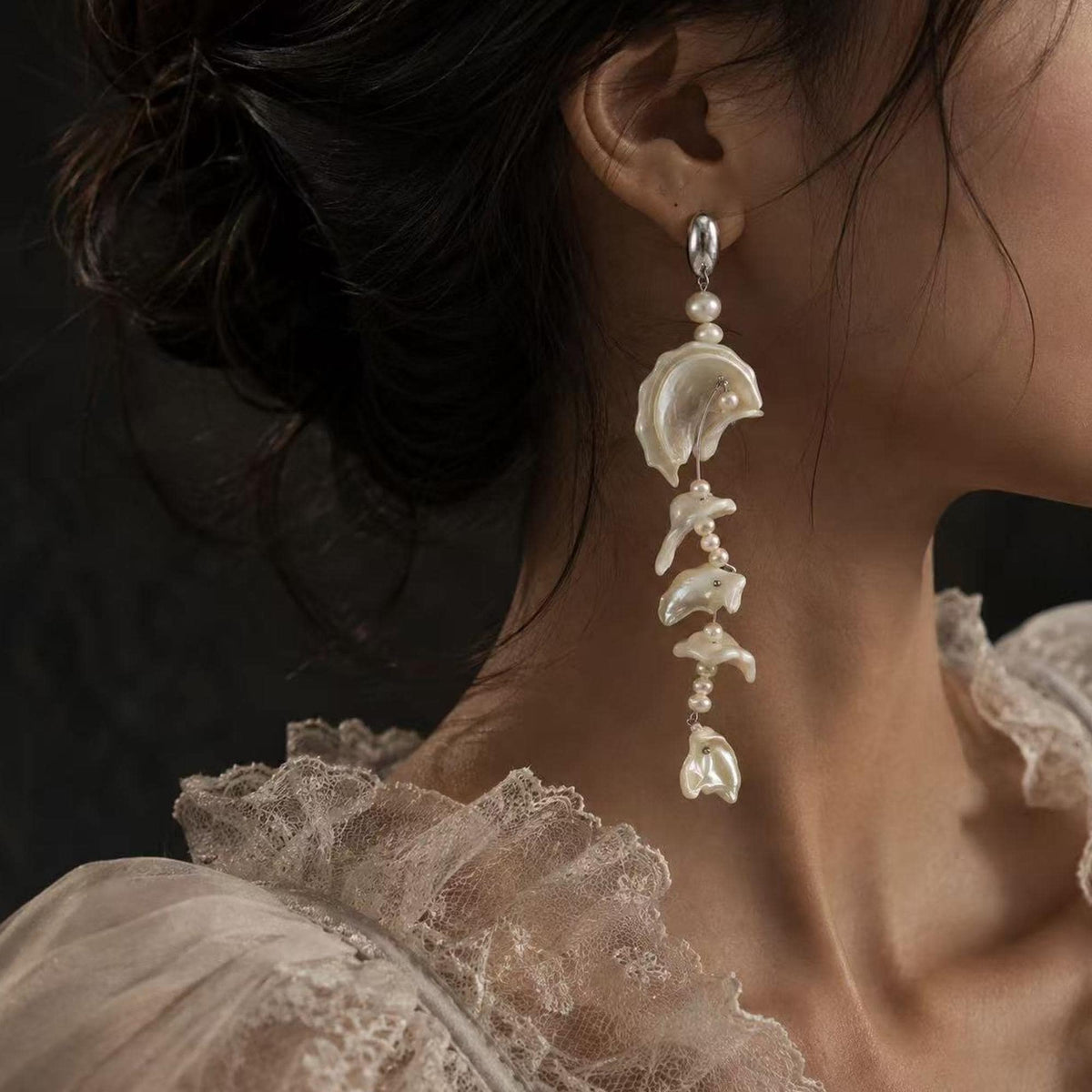 Natural Conch Shell Baroque Pearl Earrings — view 7