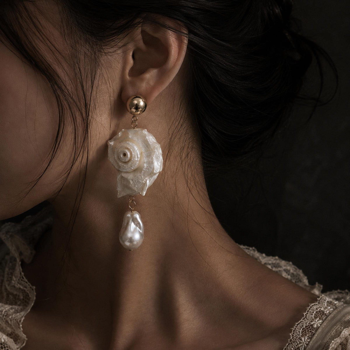 Natural Shell Fragment Earrings — view 5