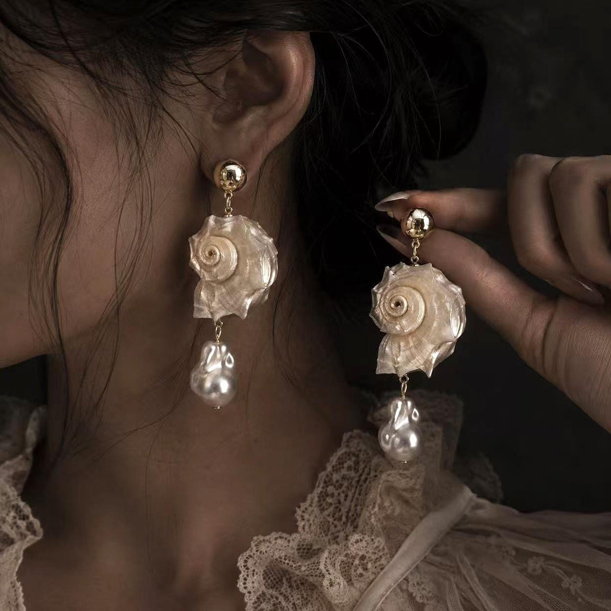Natural Shell Fragment Earrings — view 7