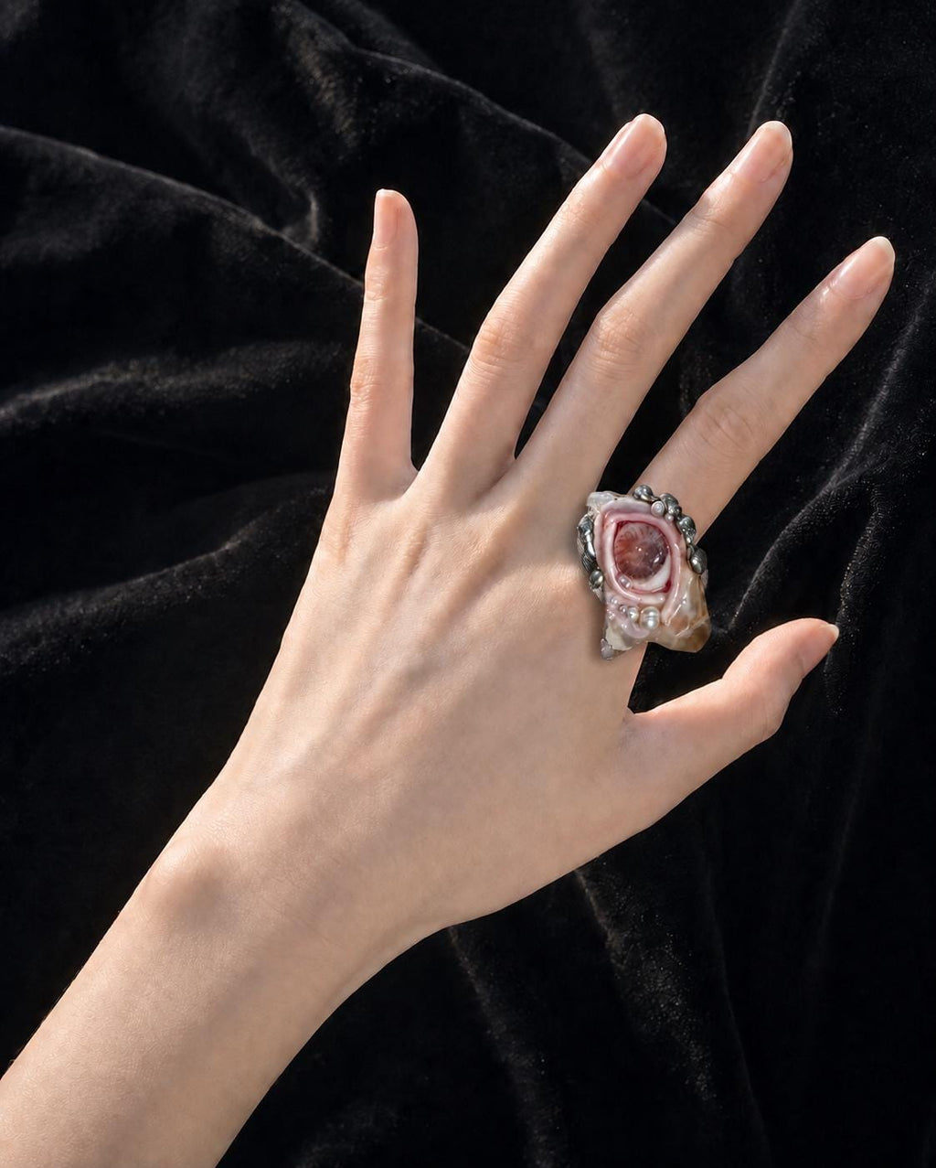 Shell Eye Statement Ring — artwork and styling view 2